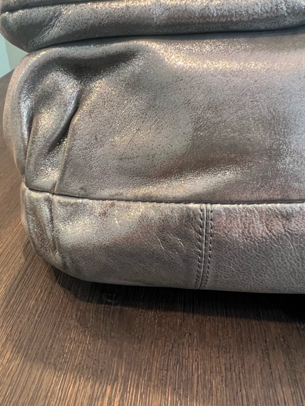 Coach 14561 Poppy Metallic Silver Leather Double Front Pocket Bag - Picture 12 of 16